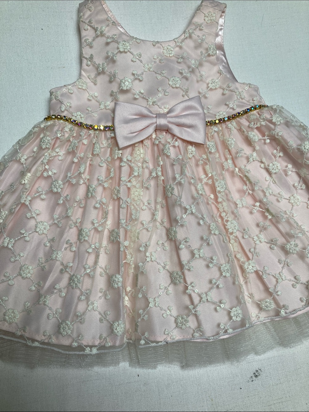American Princess Pink and Ivory Floral Bow Tulle Dress